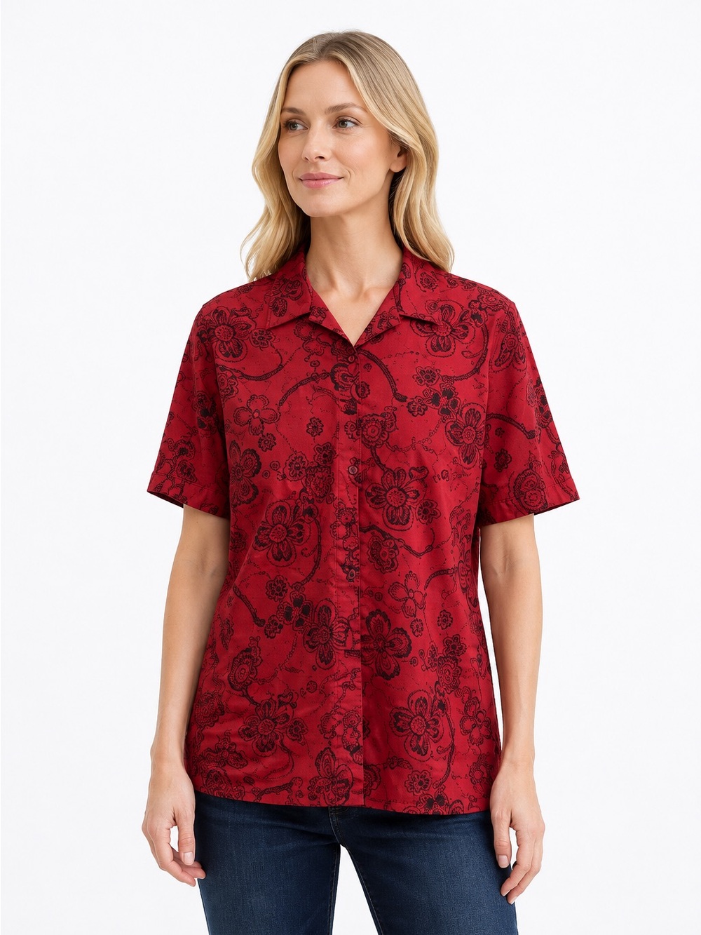 Hot Cotton by Marc Ware Blouse Top Women's Size Medium Floral Short Sleeve